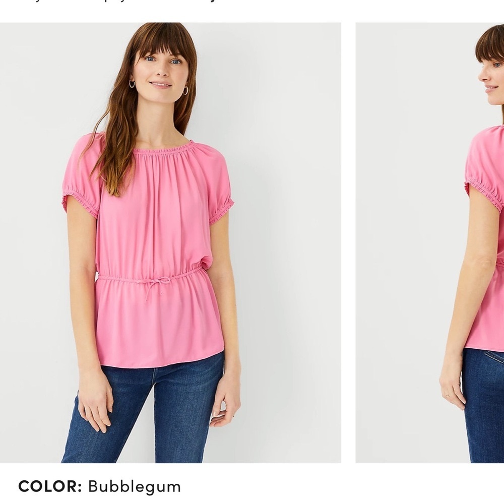 Ann Taylor Mixed Media Tie Waist Top